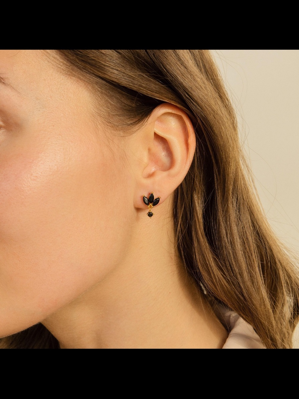 Gold Black Marquise Drop Stud Earrings - Women's Jewelry